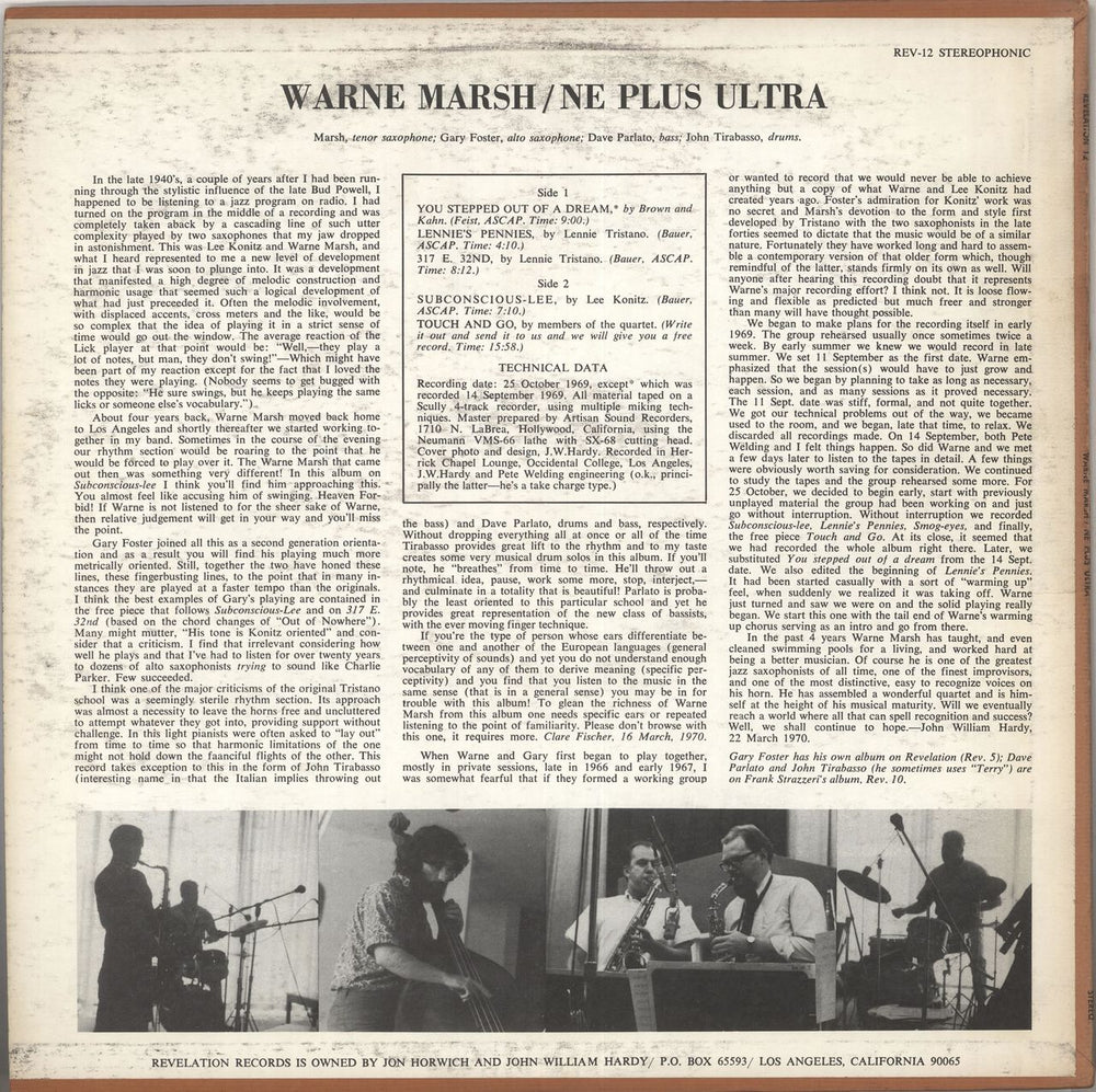 Warne Marsh Ne Plus Ultra US vinyl LP album (LP record)