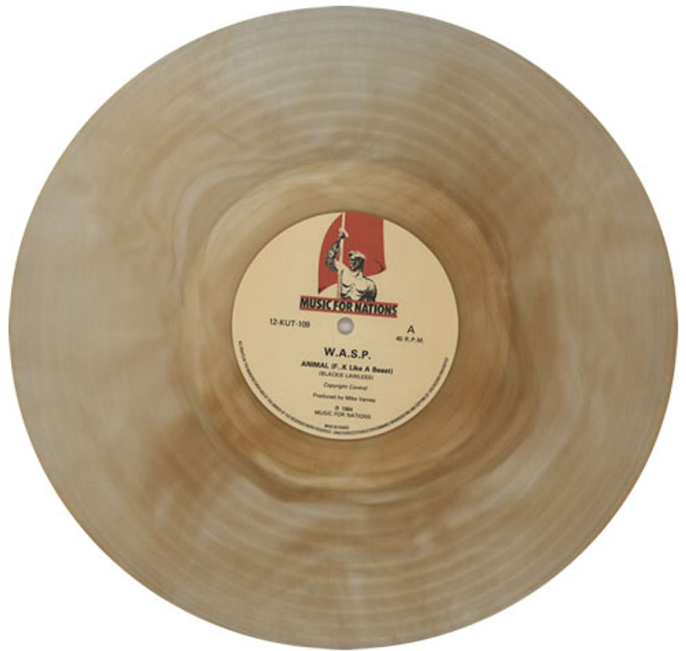 WASP Animal [F**k Like A Beast] - Clear vinyl/tea-stained UK 12" vinyl single (12 inch record / Maxi-single) WAS12AN583431