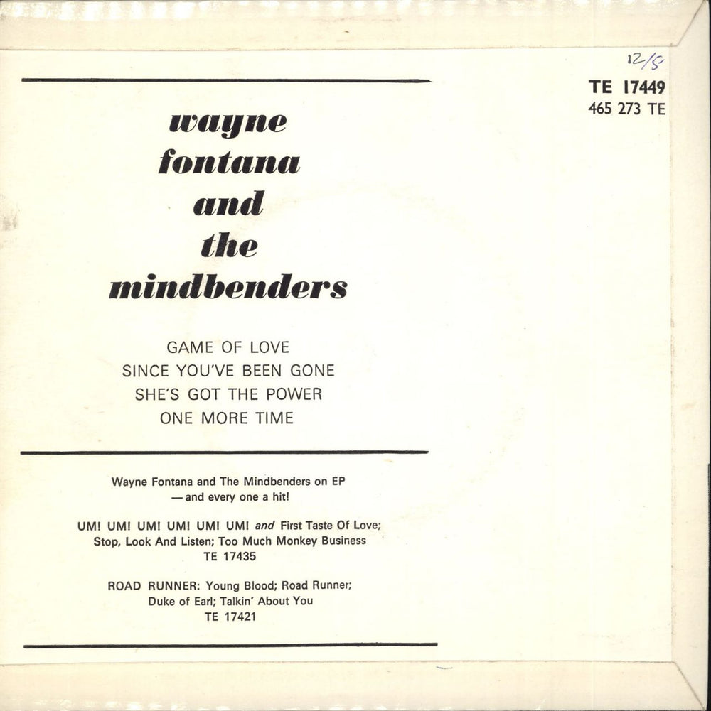 Wayne Fontana And The Mindbenders The Game Of Love EP UK 7" vinyl single (7 inch record / 45)