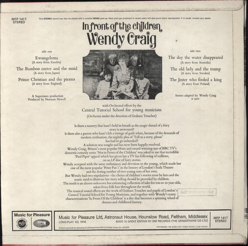 Wendy Craig In Front Of The Children UK vinyl LP album (LP record)