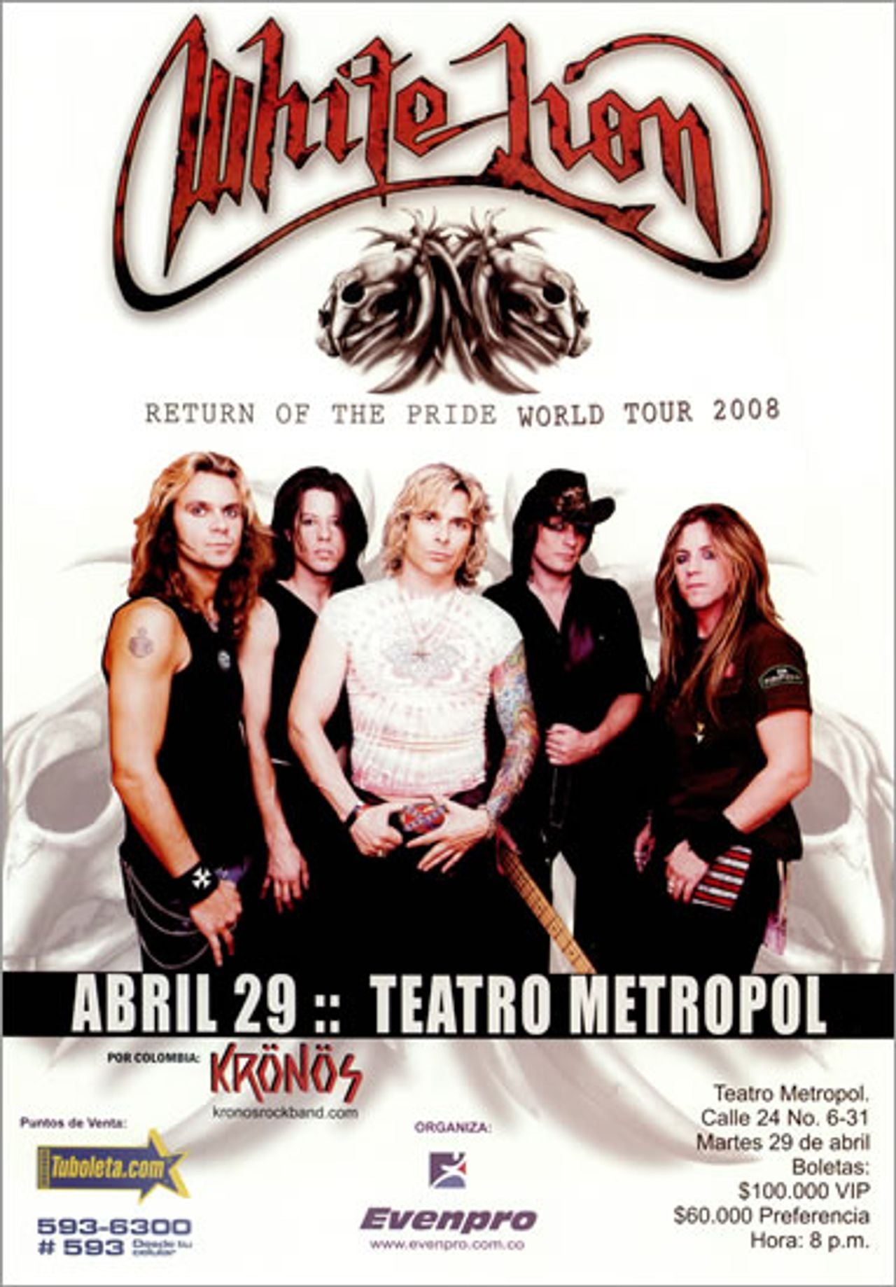 White Lion Return Of The Pride World Tour 2008 Colombian Promo poster CONCERT POSTER