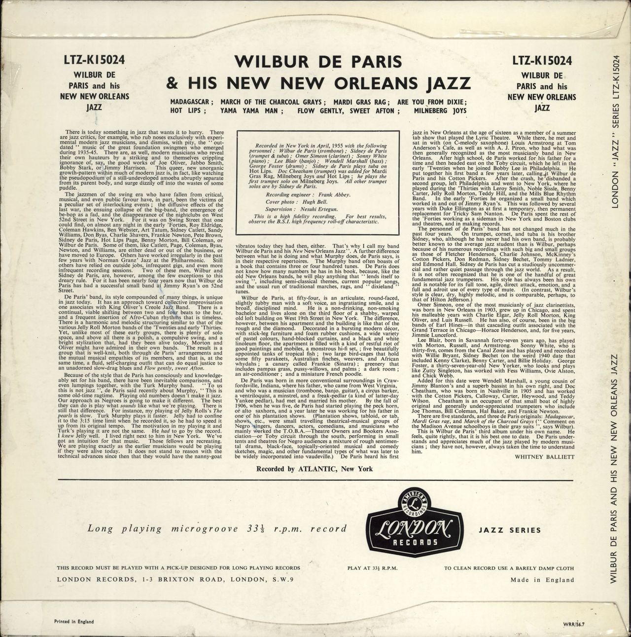 Wilbur De Paris Wilbur De Paris And His 'New' New Orleans Jazz UK vinyl LP album (LP record)