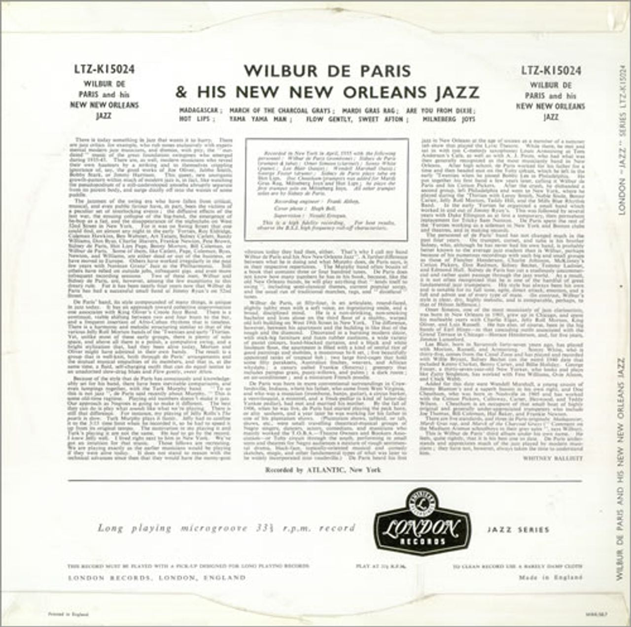 Wilbur De Paris Wilbur De Paris And His 'New' New Orleans Jazz UK vinyl LP album (LP record) WDPLPWI446226