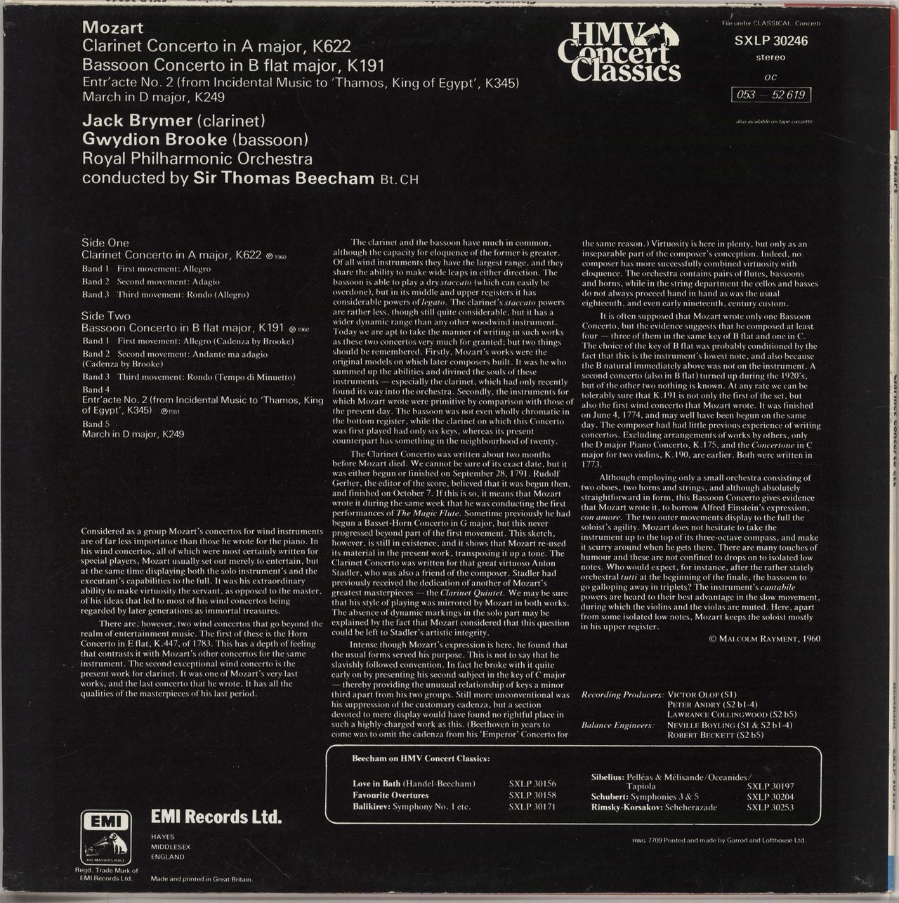 Wolfgang Amadeus Mozart Clarinet & Bassoon Concertos UK vinyl LP album (LP record)
