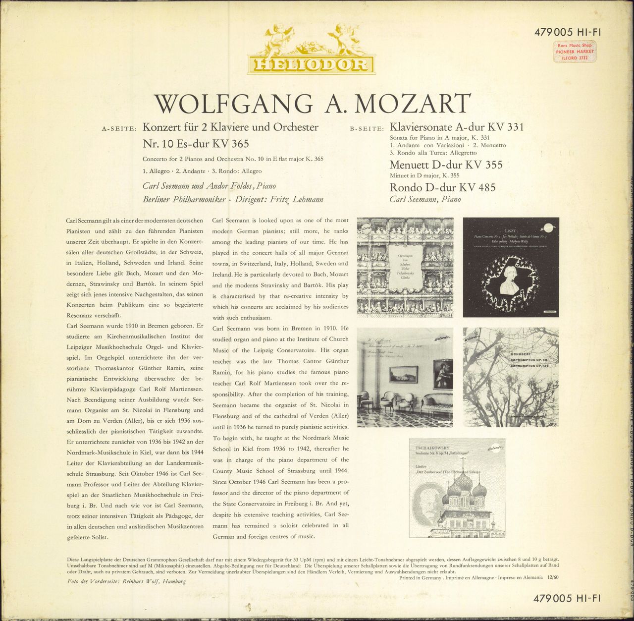Wolfgang Amadeus Mozart Konzert Für 2 Klaviere und Orchester Nr. 10 / Klaviersonate / Menuett / Rondo German vinyl LP album (LP record)