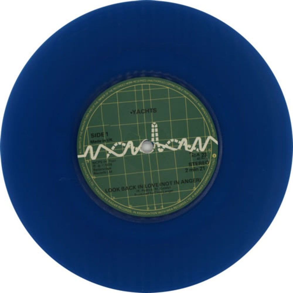 Yachts Look Back In Love (Not In Anger) - Blue Vinyl + Sleeve UK 7" vinyl single (7 inch record / 45) YAC07LO493131