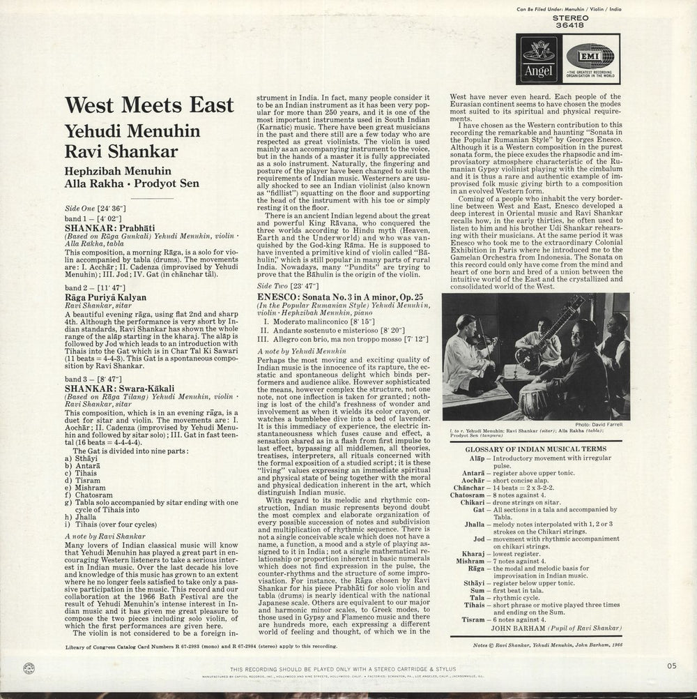 Yehudi Menuhin West Meets East US vinyl LP album (LP record)