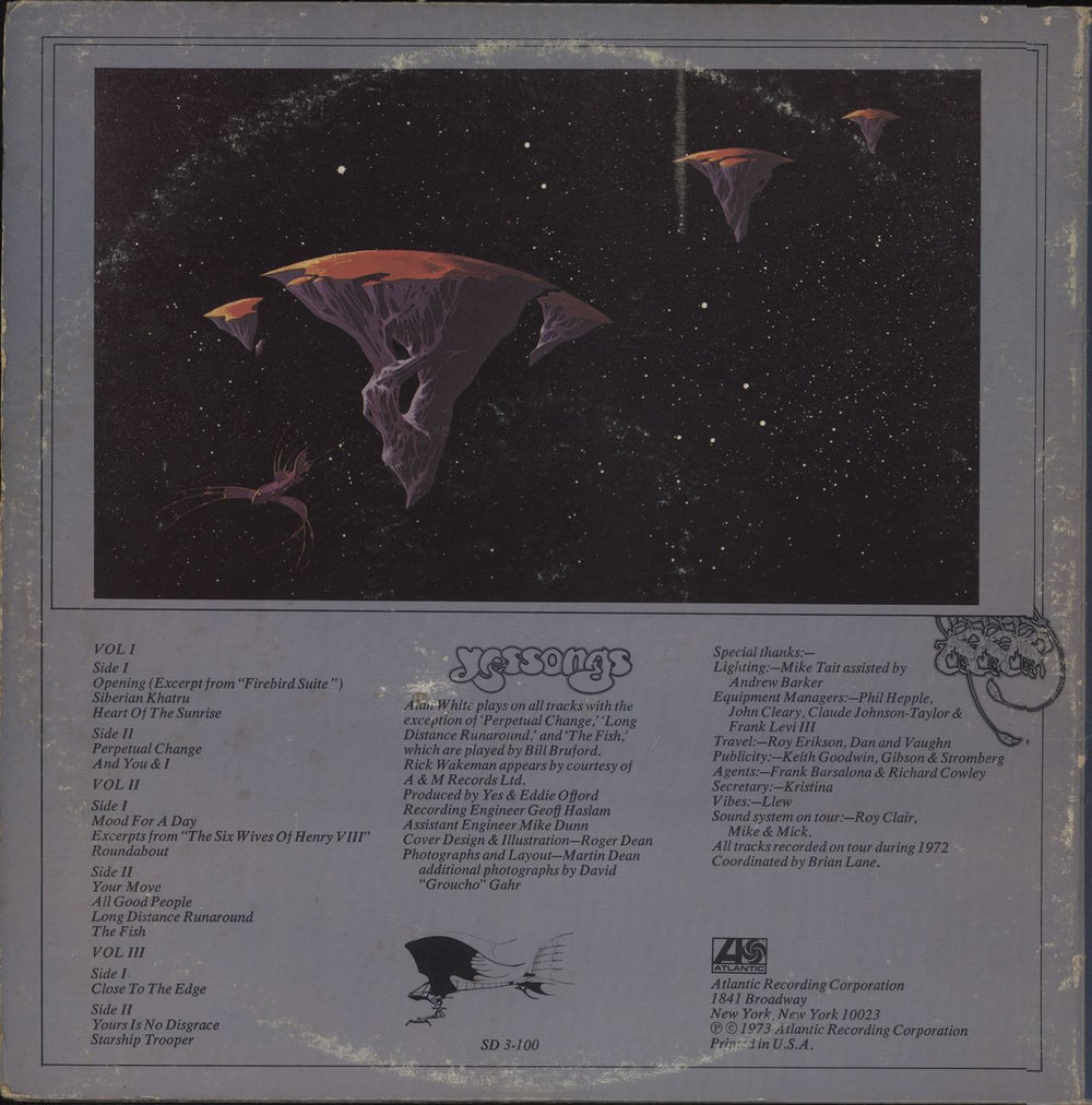 Yes Yessongs Canadian 3-LP vinyl record set (Triple LP Album) YES3LYE688448