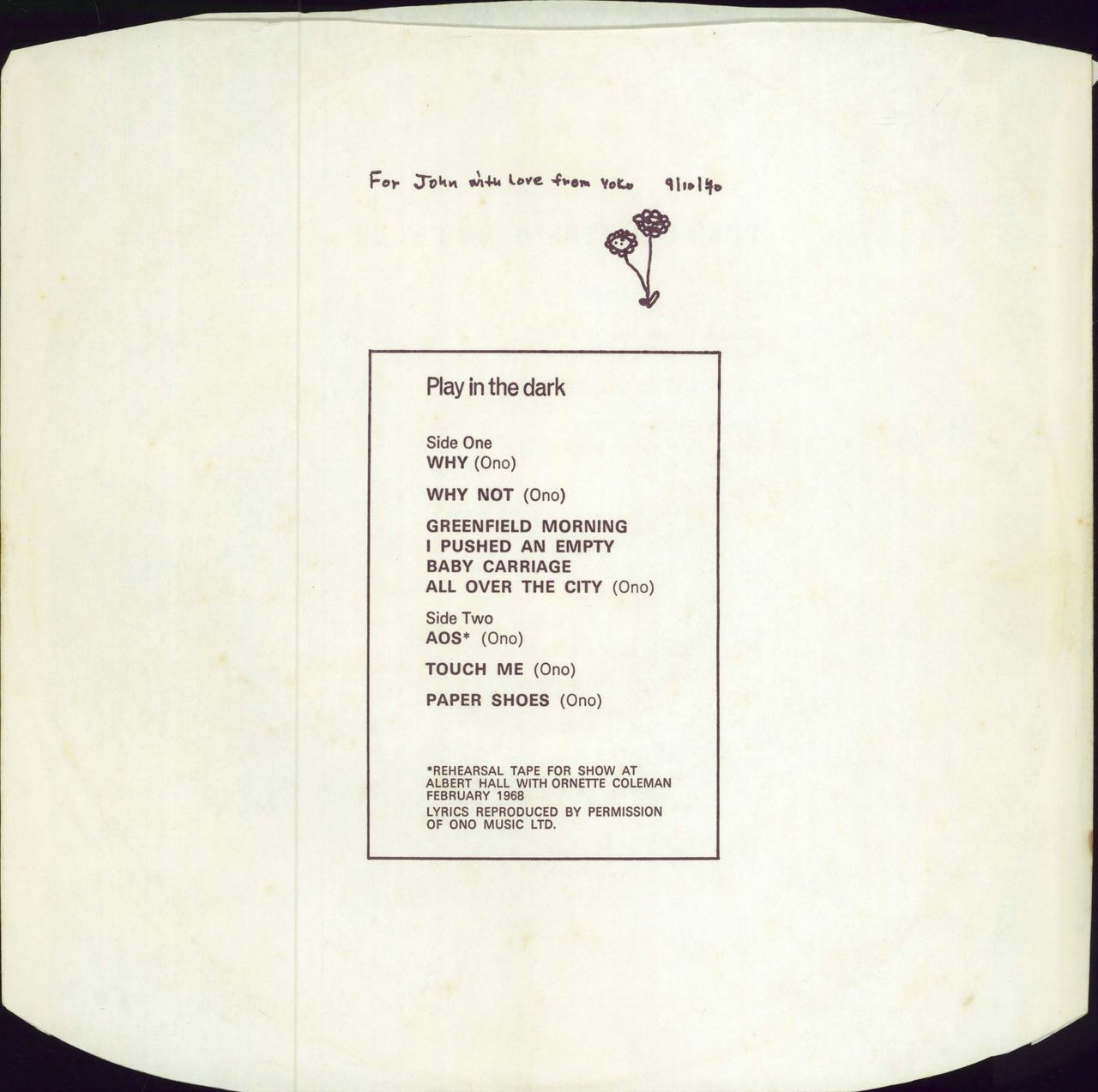 Yoko Ono Yoko Ono / Plastic Ono Band-EX. UK vinyl LP album (LP record)