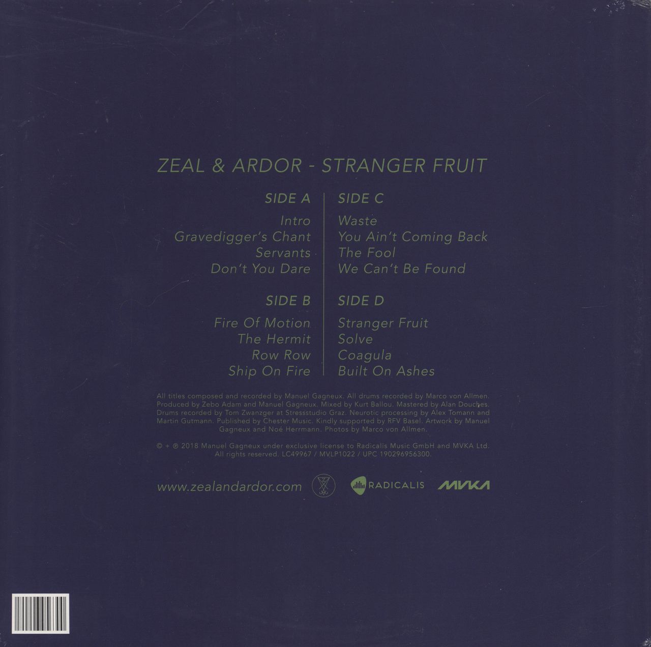 Zeal & Ardor Stranger Fruit - 180gram Vinyl - Sealed UK 2-LP vinyl record set (Double LP Album)