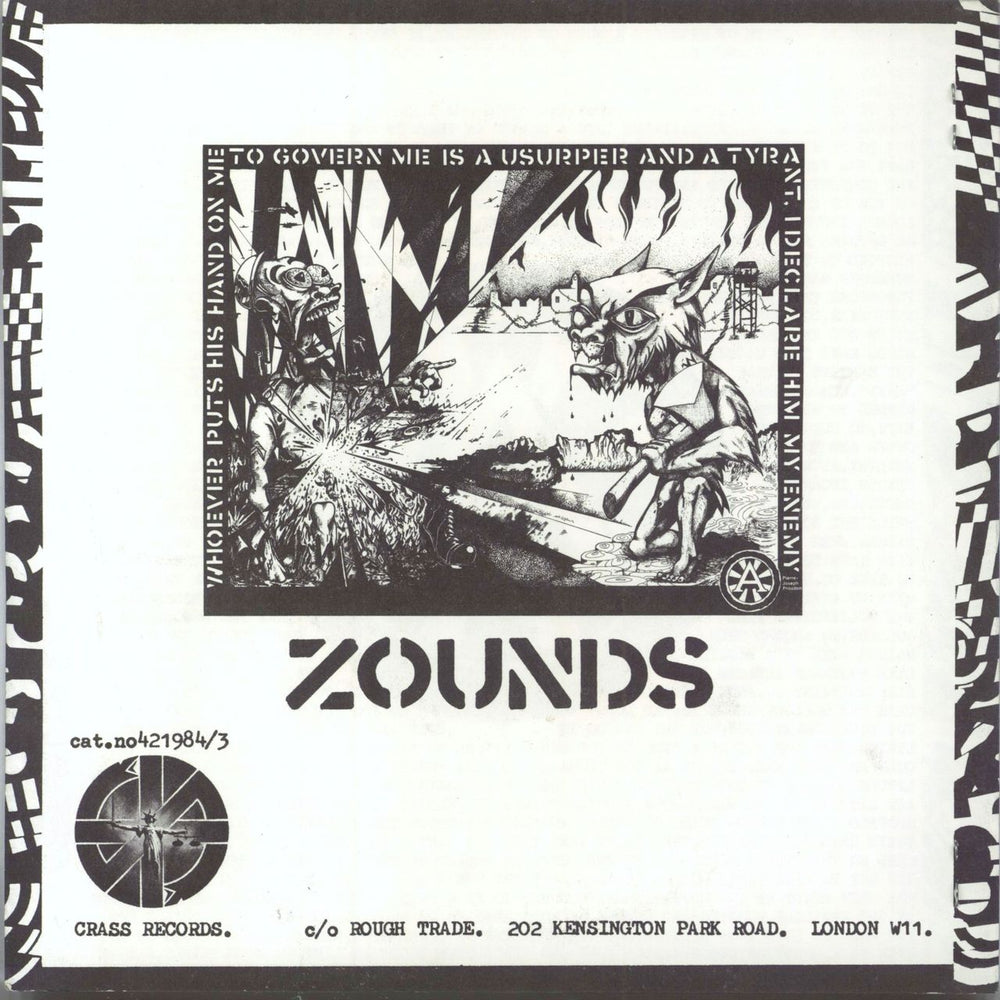 Zounds Can't Cheat Karma - Stapled Sleeve UK 7" vinyl single (7 inch record / 45)